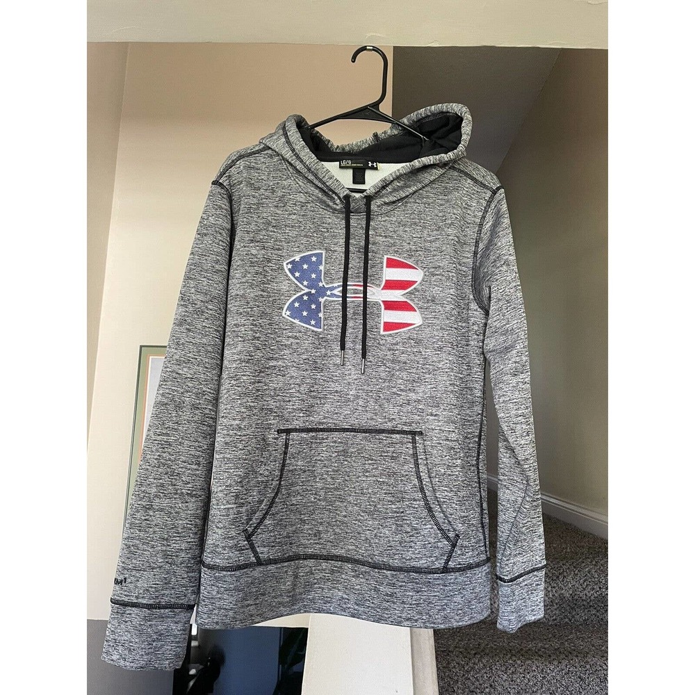 Under Armour ColdGear Womens Large Hoodie Sweatshirt Pullover USA American Flag